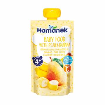 Детское фруктове пюре Hamanek Груша с бананом, от 4 месяцев, 120 г (пауч) Детское фруктове пюре Hamanek Груша с бананом, от 4 месяцев, 120 г (пауч)