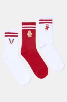 Ребристі шкарпетки зі святковою вишивкою, набір із 3 - різнобарвний