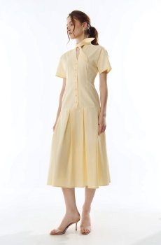 Жовта бавовняна сукня міді з акцентною завязкою
