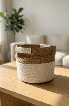 Плетений кошик для зберігання з ручками - білий