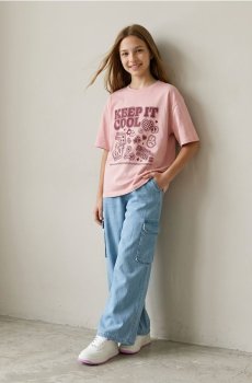 Джинси wide leg cargo з ліоцелу - синій