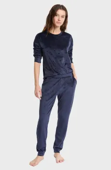 Женская темно-синяя пижама (лонгслив, брюки) MELUSINE Синий S Etam 6556436