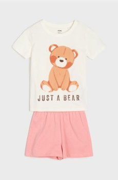 Бавовняна двочастинна піжама з мотивом ведмедика - кремовий