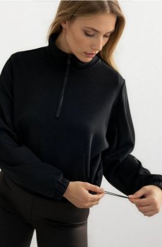 Світшот з блискавкою до половини soft touch з домішкою віскози - чорний