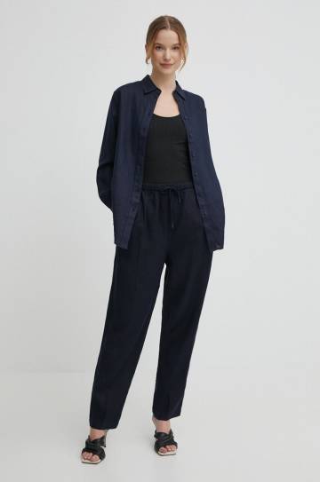 Льняная рубашка Lauren Ralph Lauren цвет синий regular классический воротник Льняная рубашка Lauren Ralph Lauren цвет синий regular классический воротник