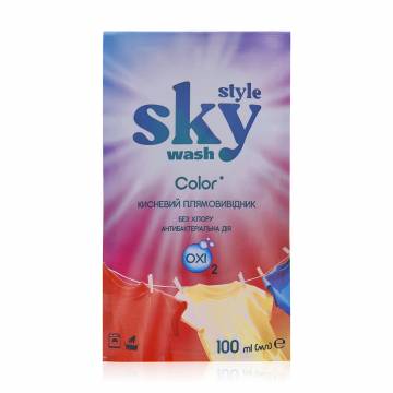 Жидкий кислородный плямовивідник для цветных тканей Sky Style, 100 мл Жидкий кислородный плямовивідник для цветных тканей Sky Style, 100 мл