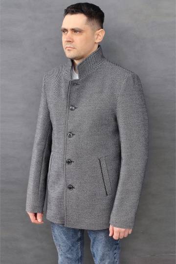 Мужское серое шерстяное демисезонное пальто в клетку AP-2151-grey-check Мужское серое шерстяное демисезонное пальто в клетку AP-2151-grey-check