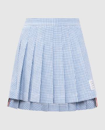 Голубая твидовая юбка-плиссе в клеточку