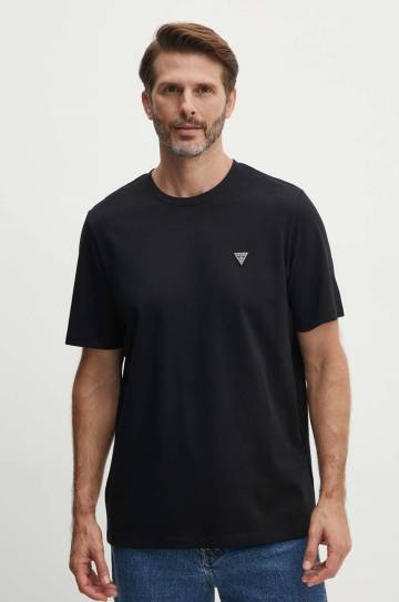 Хлопковая футболка Guess мужская цвет чёрный однотонная M4YI0A KCCM1 Хлопковая футболка Guess мужская цвет чёрный однотонная M4YI0A KCCM1