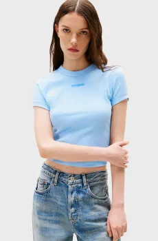 Женская голубая футболка SLIM SCRIPT LABEL Голубой XS Tommy Jeans DW0DW21402