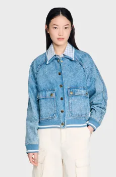 Женская голубая джинсовая куртка Голубой 34 Sandro SFPBL01290_Blue Jean