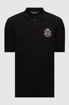 Черное поло из хлопка с монограммой логотипа