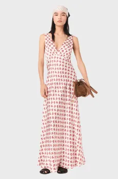 Женское белое шелковое платье с узором Белый 38 MAJE MFPRO04888_Red Small Flowers Print