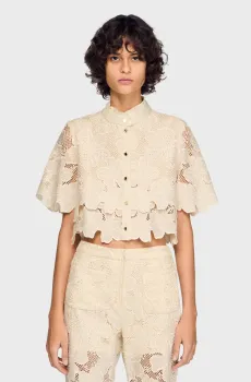Женская бежевая рубашка Бежевый M Sandro SFPCM01637_Ecru