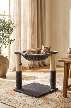 Когтеточка для кота з лежанкою та підвісною іграшкою - сірий