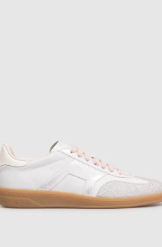 Белые кожаные кроссовки с глитером