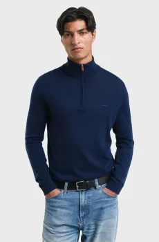 Мужская темно-синяя шерстяная кофта EXTRAFINE MERINO WOOL HALF ZIP Синий XXL Gant 8050206