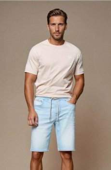 Джинсові шорти з ефектом виварювання - синій