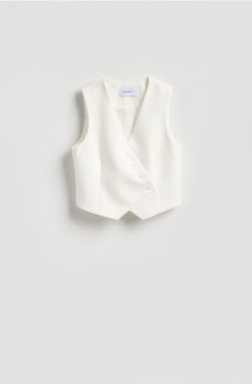 Reserved - Асиметричний жилет для костюма - білий - 057JL-00X