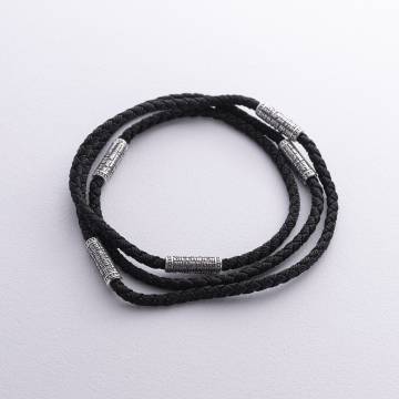 Серебряный шелковый шнурок с серебряными вставками "Псалом 90" 1094шн Серебряный шелковый шнурок с серебряными вставками "Псалом 90" 1094шн
