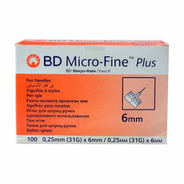 Игла для шприц-ручки BD Micro-Fine Plus размер 31G, 0.25*6 мм, 100 шт Игла для шприц-ручки BD Micro-Fine Plus размер 31G, 0.25*6 мм, 100 шт