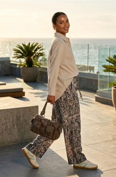 Сорочка oversize із додаванням льону - бежевий