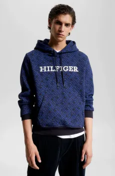 Мужское синее худи с узором AOP MONOGRAM HOODY Синий M Tommy Hilfiger MW0MW32703