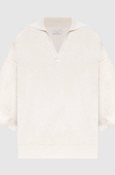 Белый ажурный пуловер с пайетками