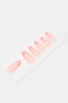 Штучні нігті у формі балерини французький манікюр з блискітками - пастельний рожевий