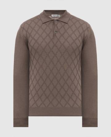 Поло цвета хаки из мериноса шерсти в узор