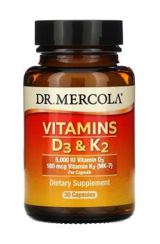 Витамины Д3 и K2 Dr. Mercola Vitamins D3&K2, 180 мкг, 30 капсул