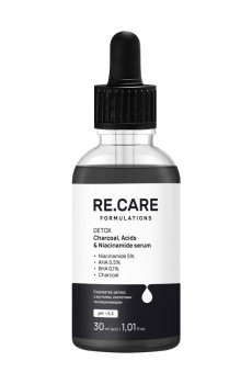 Сыворотка-детокс для лица ReCare Detox Charcoal, Acids & Niacinamide Serum с углем, кислотами и ниацинамидом, 30 мл