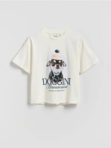 Reserved - Бавовняна футболка з принтом - кремовий - 874GB-01X