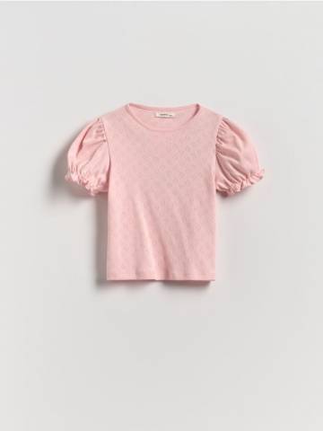 Reserved - Бавовняна блузка з об’ємними рукавами - пастельний рожевий - 560FT-03X
