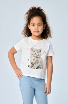 Бавовняна футболка з принтом - кремовий