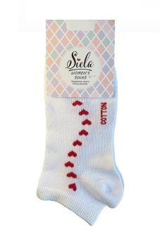 Носки женские Siela RT1312-141 короткие, белые с мелкими сердечками, размер 39-42