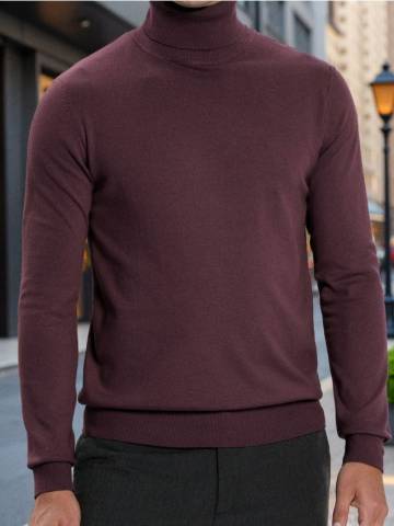 Класичний светр з високим коміром - буряковий