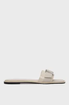 Женские серые кожаные слайдеры FLAT Серый 36 Calvin Klein HW0HW02490