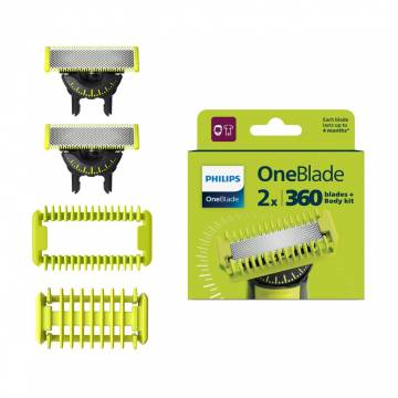 Сменные лезвия Philips OneBlade 360 Blades + Body Kit с насадками для тела, 2 шт (QP624/50) Сменные лезвия Philips OneBlade 360 Blades + Body Kit с насадками для тела, 2 шт (QP624/50)