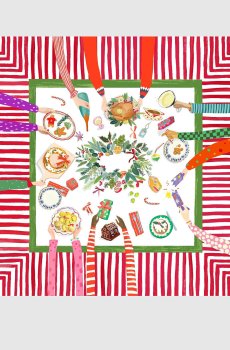 Белая скатерть HAND ON XMAS с льном