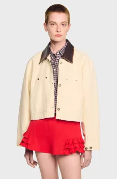 Женская бежевая джинсовая куртка Бежевый 38 Sandro SFPBL01229_Ecru