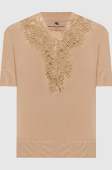 Бежевый топ с кружевом