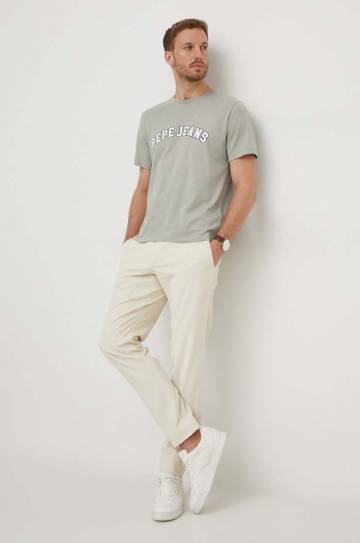 Хлопковая футболка Pepe Jeans CLEMENT мужская цвет зелёный с принтом PM509220 Хлопковая футболка Pepe Jeans CLEMENT мужская цвет зелёный с принтом PM509220