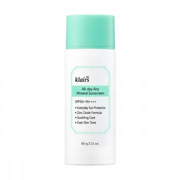 Мягкий минеральный солнцезащитный крем для лица Dear Klairs All-Day Airy Mineral Sunscreen, SPF 50+ PA++++, 60 г Мягкий минеральный солнцезащитный крем для лица Dear Klairs All-Day Airy Mineral Sunscreen, SPF 50+ PA++++, 60 г
