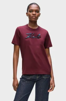 Женская бордовая футболка signature Бордовый L Karl Lagerfeld A4W17052