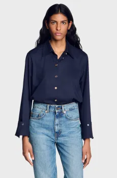 Женская темно-синяя рубашка Синий XS Sandro SFPCM01731_Navy Blue