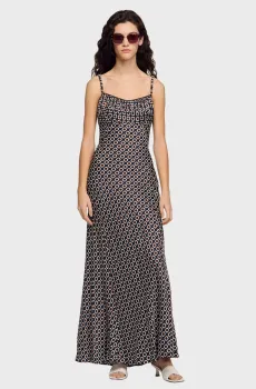 Женское темно-синее платье с узором Синий 34 Sandro SFPRO04667_Deep blue - Ocher