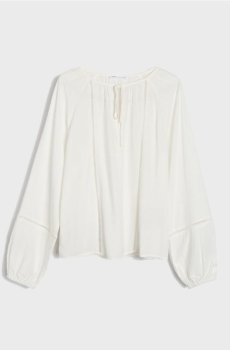 Віскозна блузка з мереживними вставками - кремовий
