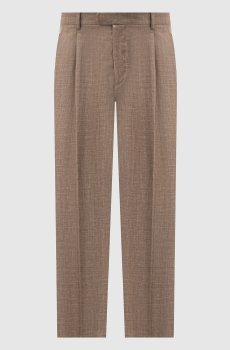 Коричневые брюки из шерсти, шелка и льна в узор