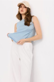 Штани wide leg з м’якого трикотажу з домішкою віскози soft touch - кремовий